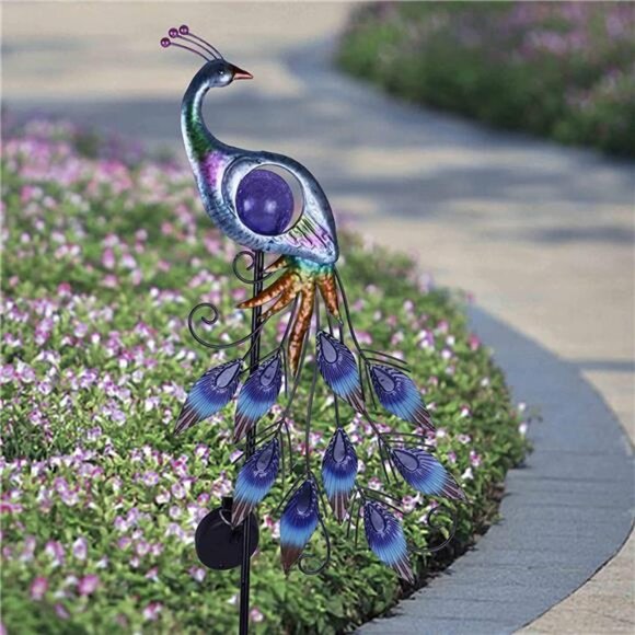 Yard Decorations Outdoor, Peacock Solar Garden Lights, 31.5 Inch Metal Lawn - Picture 6 of 6